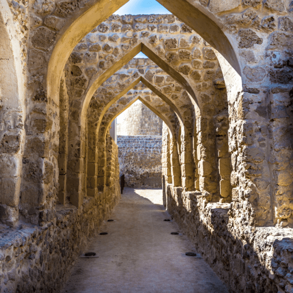 Bahrain walkway with stone arches