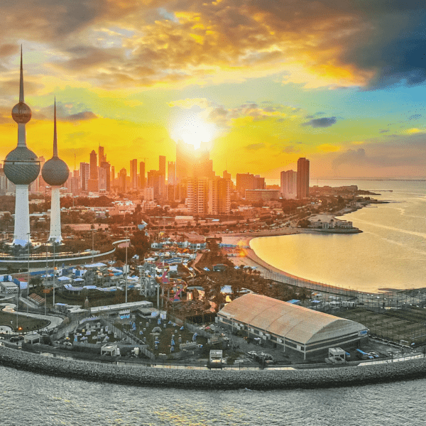 Kuwait City skyline at sunset