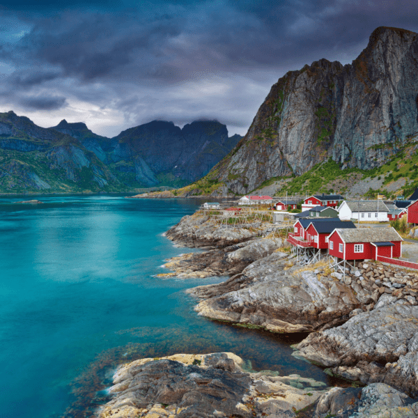 A beautiful fishing village in Norway with read houses