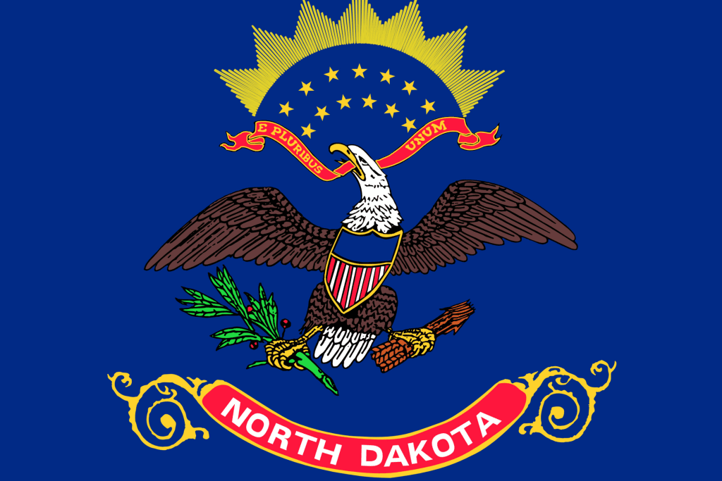 Blue flag with eagle emblem in middle