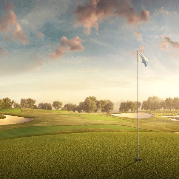golf green with golden sky