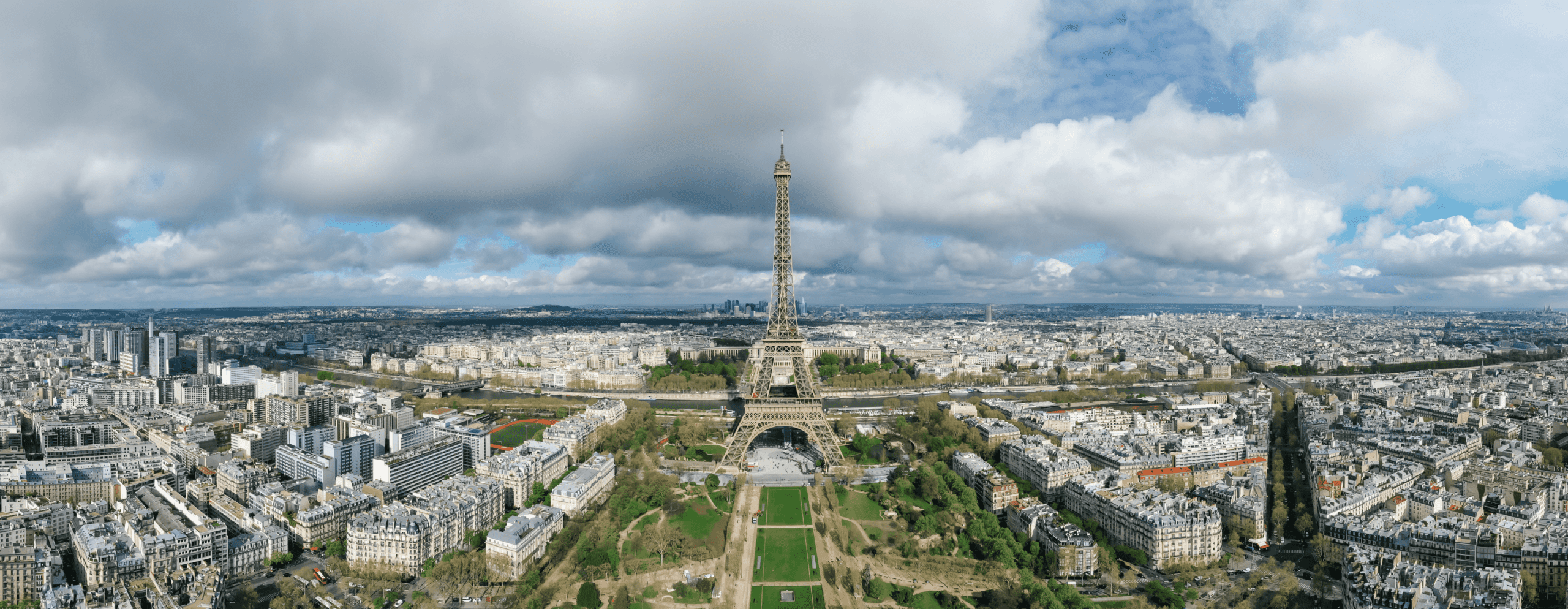Drone shot of paris with eiffel tower