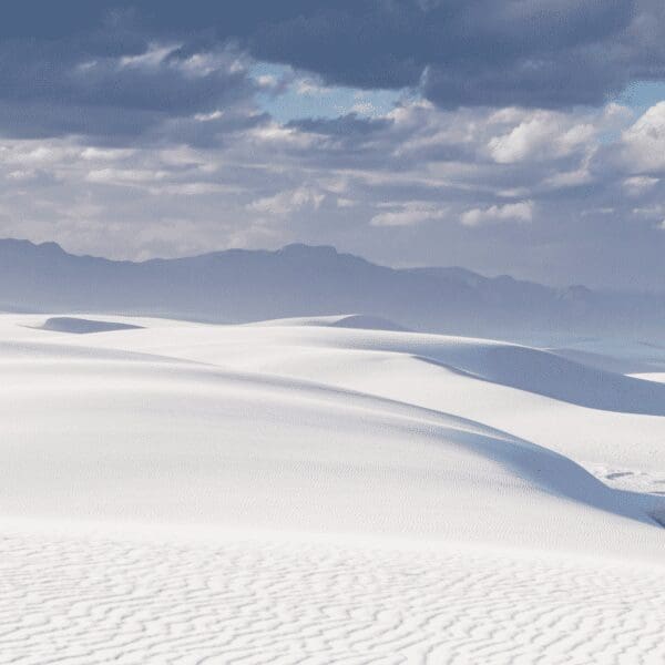 White sand dunes as far as the eye can see at White Sands National Park New Mexico