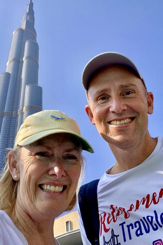 John & bev in front of tallest building in the world Burj Khalifa