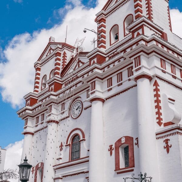 white church with red trim