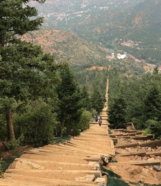 wooden steps of the Manitou incline in colorado