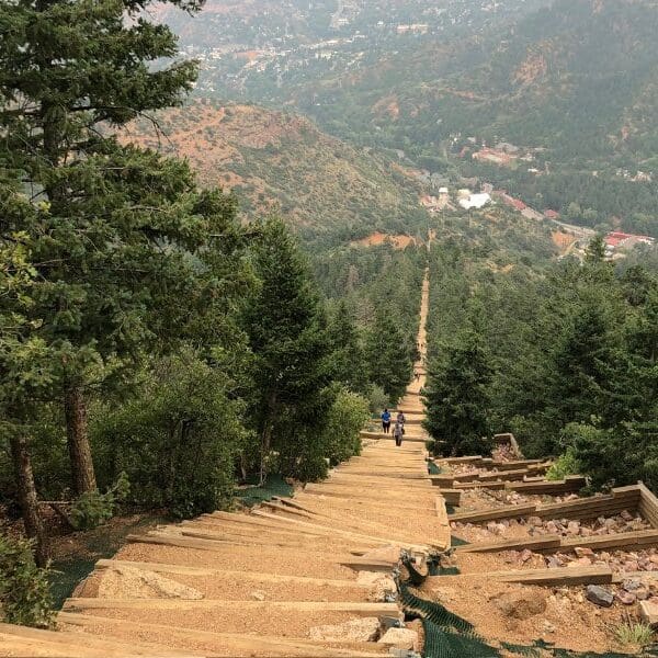 wooden steps of the Manitou incline in colorado