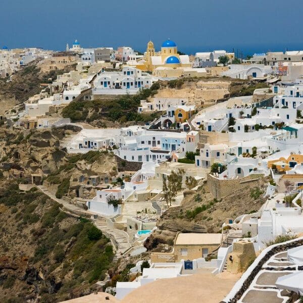 white houses and cliffs of santorini greece