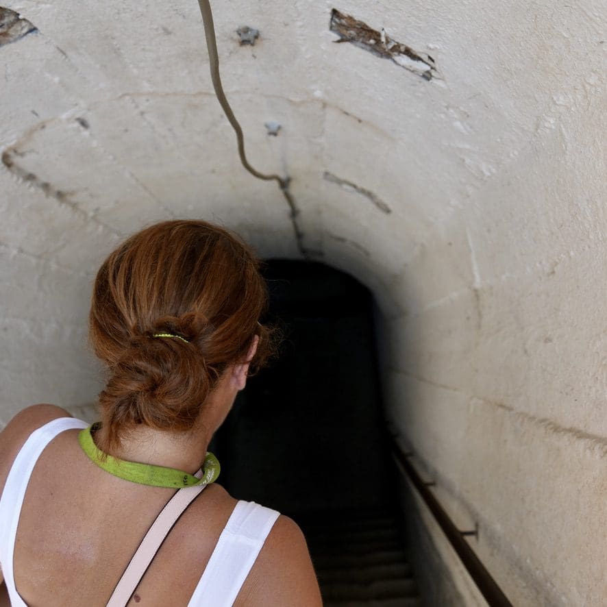 woman walking in bunker