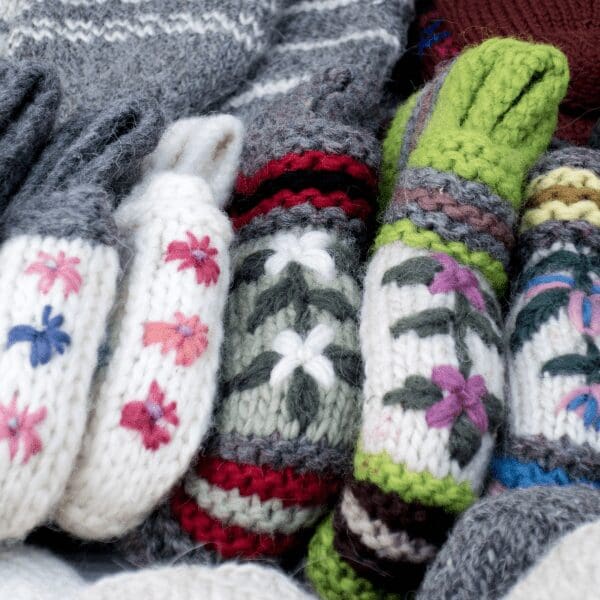 Row of different color mittens