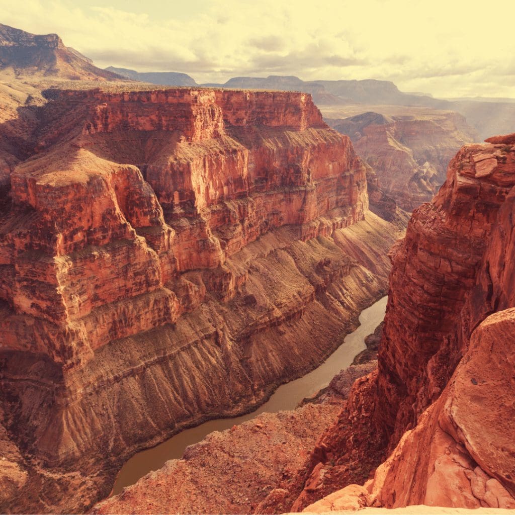 Grand Canyon of eroded limestone with Colorado River at bottom