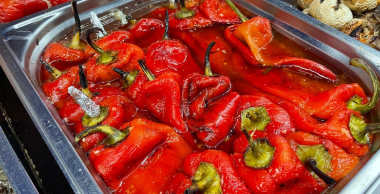Tray of red peppers, which is a traditional Croatian food