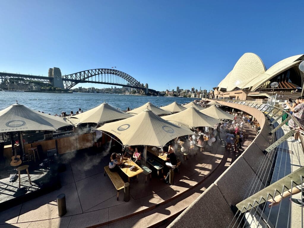 Waterfront area in downtown sydney near the Harbour bridge