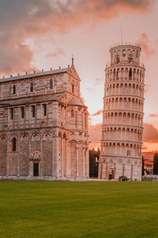 Leaning Tower of Pisa at sunset