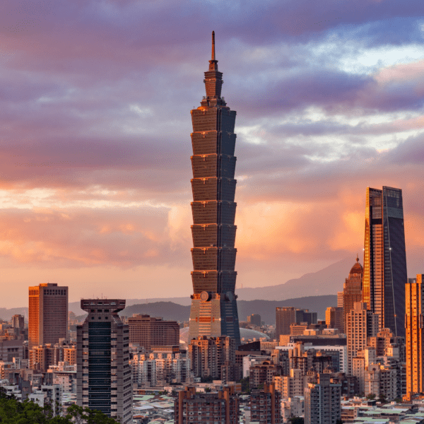 skyline of Taipei Taiwan at sunset