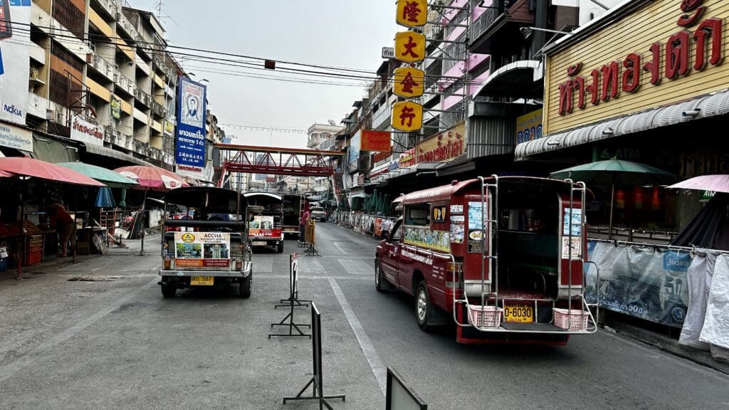 city street with buses