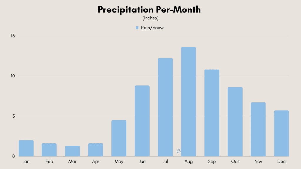 chart showing the average monthly precipitation for Manila, Philippines