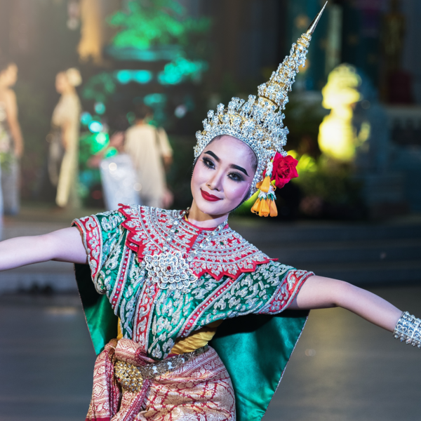 A traditional Thai dancer with colorful costume
