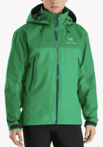 Green raincoat made by Arc'teryx