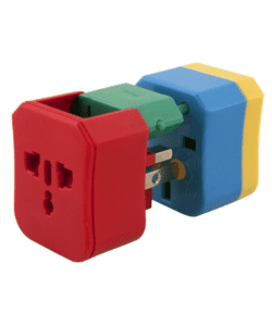 Red, Green, Yellow, and Blue Travel Adapter Block that helps international travelers.