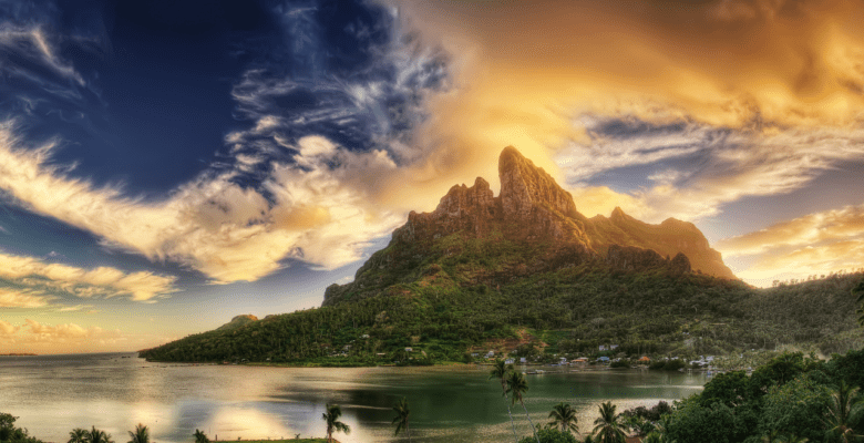 jagged mountains on a tropical island