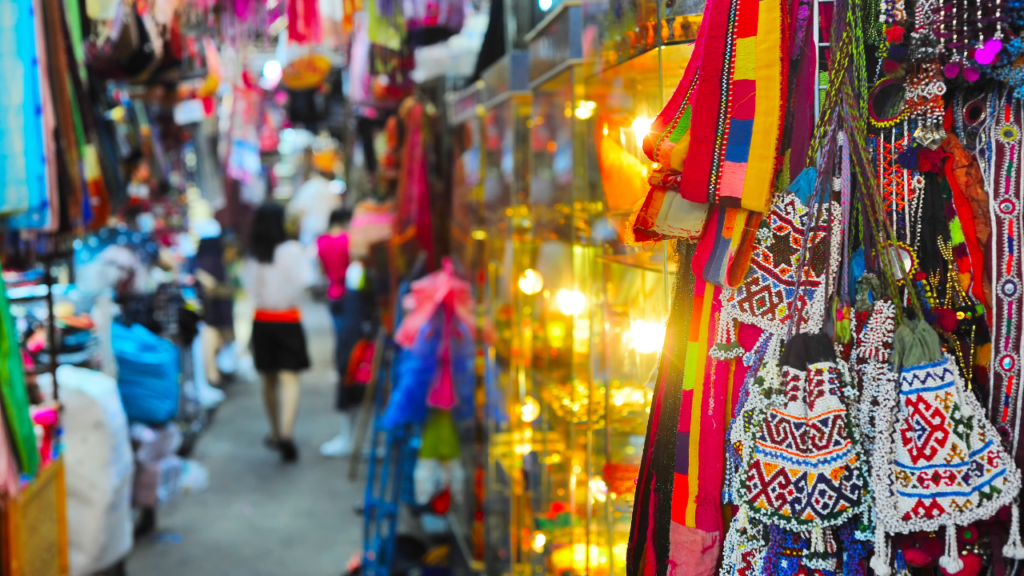 colorful materials at a market in Bangkok