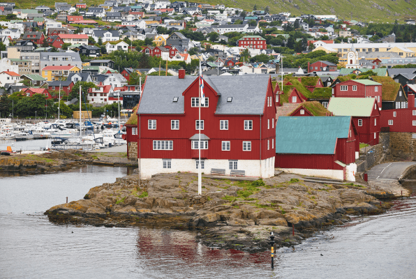painted red building in Torshavn Faroe Islands