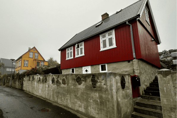 Painted red and yellow buildings on the Faroe Islands