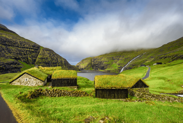 turf homes in Saksun village of the Faroe Islands