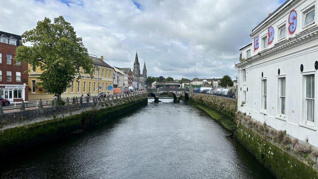 River with a stone bridge in an Irish town