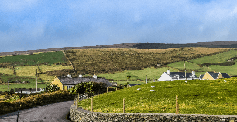 homes with green landscape in Ireland countryside