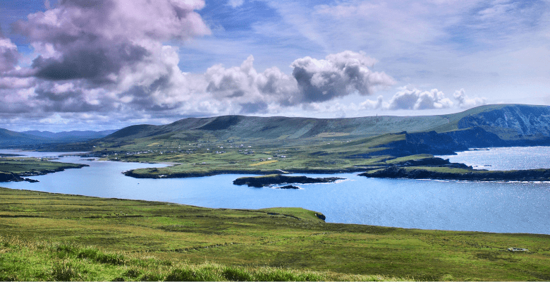 beautiful Irish countryside with lakes and hills