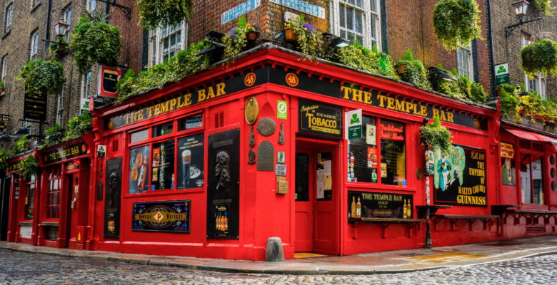 old red restaurant building in downtown Dublin Ireland