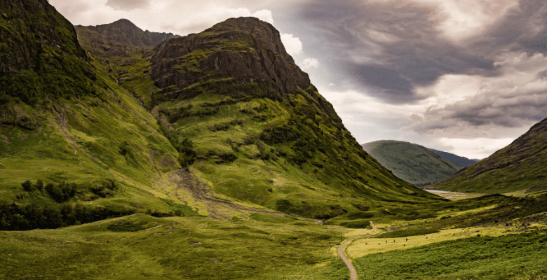steep mountains and valley near Glencoe, Scotland