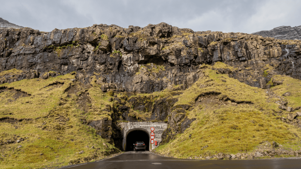 tunnel through a mountain in the Faroe Islands