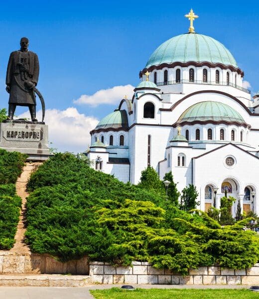 church and statue in Belgrade