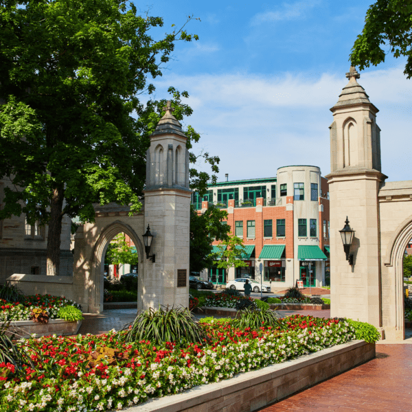 buildings and arched gate in Bloomington, Indiana