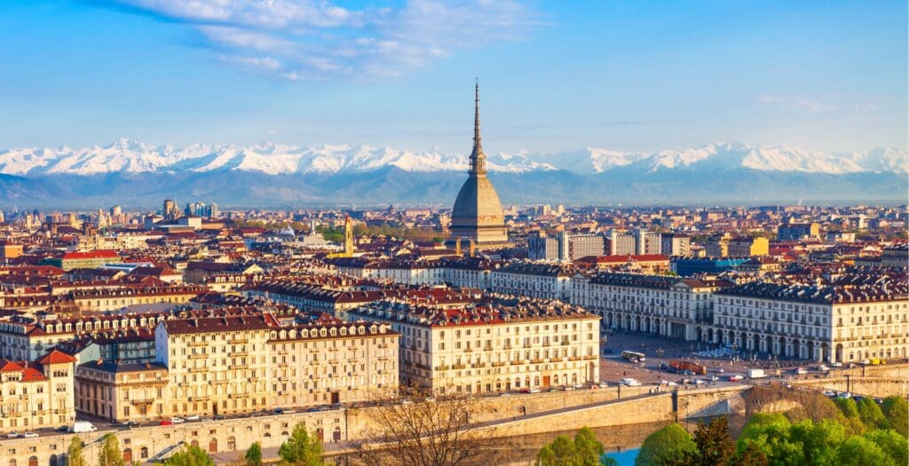 a cityscape of the city of Turin, Italy from above