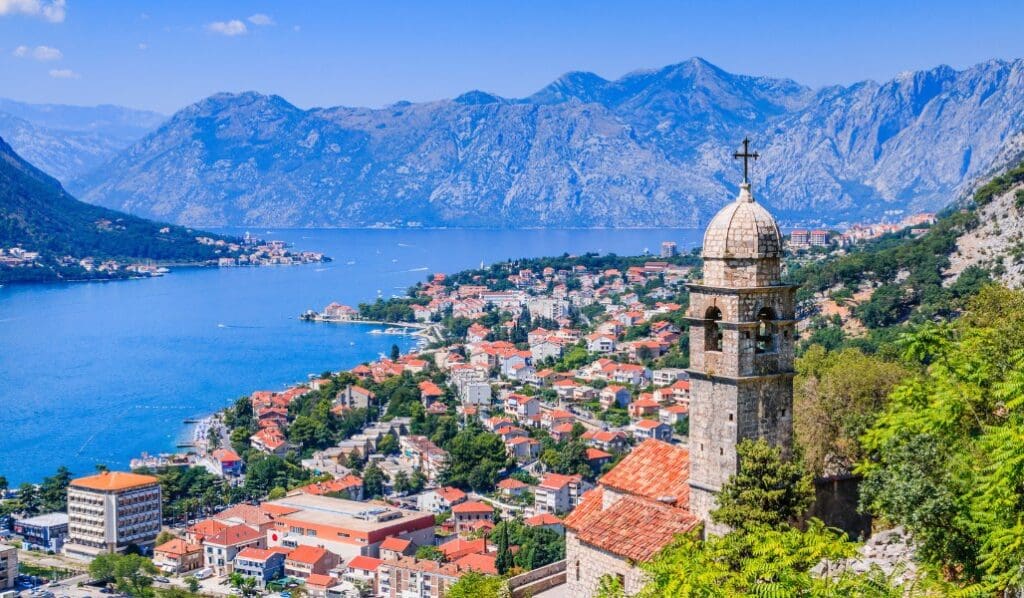 view from above of Kotor Montenegro bay and mountains