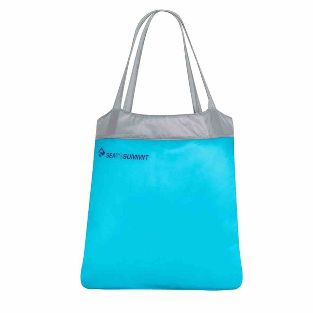 a Blue bag that condenses into a small size and is lightweight