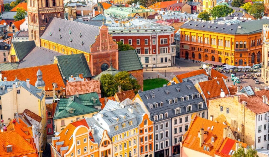 colorful buildings in downtown riga latvia