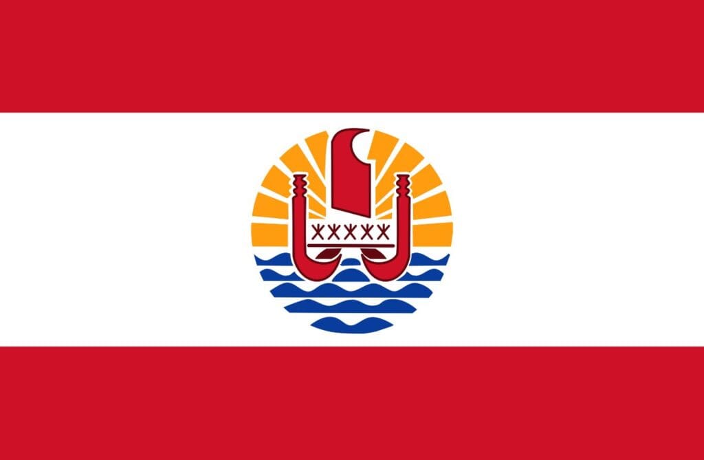 Red and White Flag with emblem inside