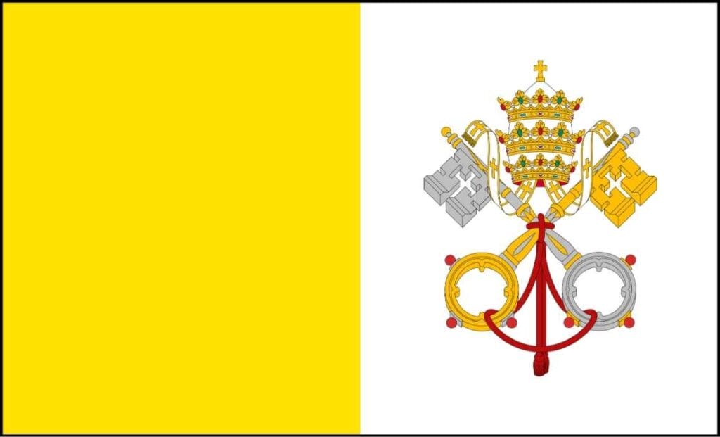 a yellow and white flag with emblem