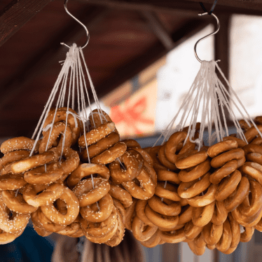 hanging obwarzankis in Krokow poland