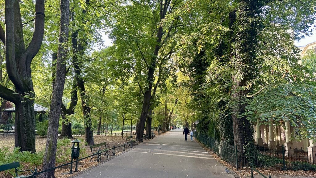 walking trail surrounded in trees around the Old Town in Krakow Poland