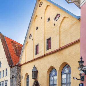 Stone building with arched windows in Tallinn Estonia