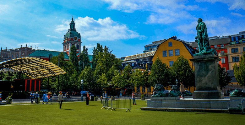 outdoor park in Stockholm with trees and grass area