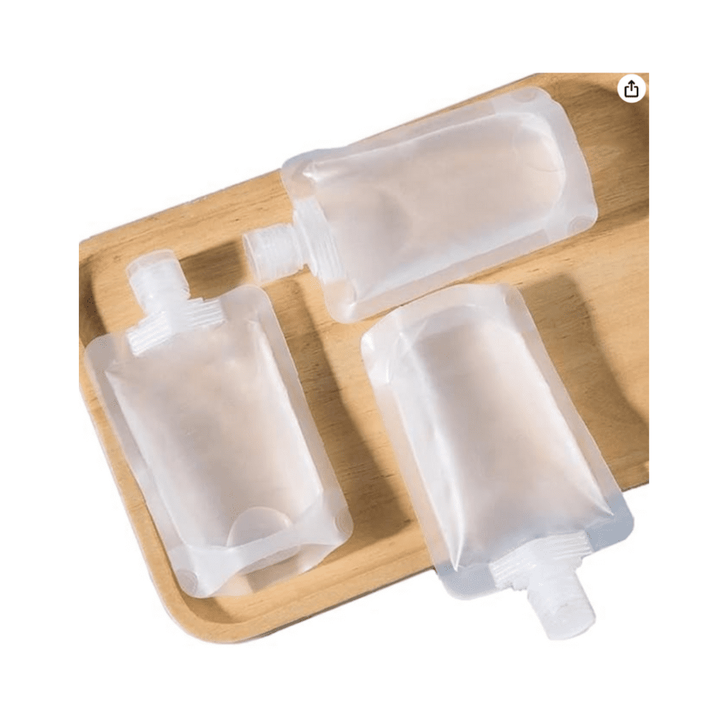Clear pouches that expand when liquids are added.