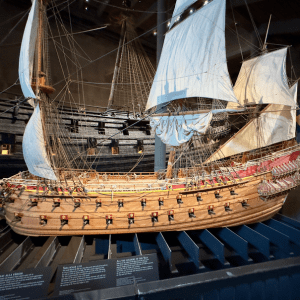 Model sailing ship in Vasa Museum in Stockholm