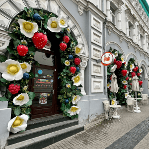 storefront with flower display in Vilnius
